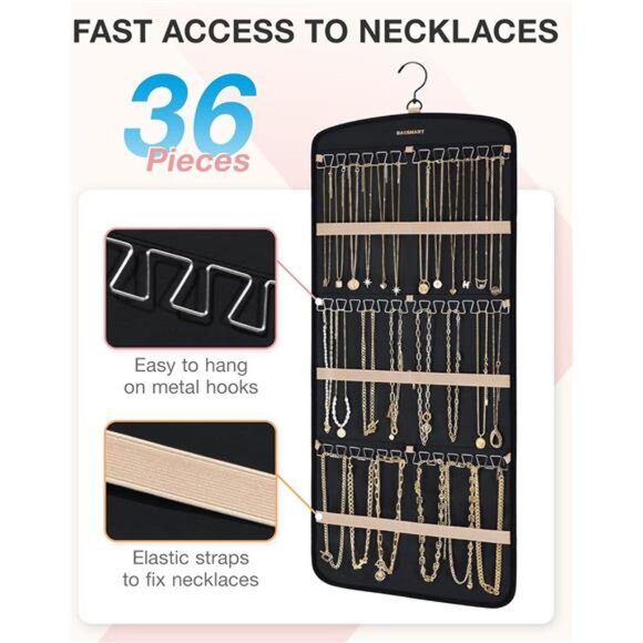 Hanging Jewelry Organizer Necklace Holder Anti Tangle Travel Jewelry Storage Bag - Picture 4 of 7